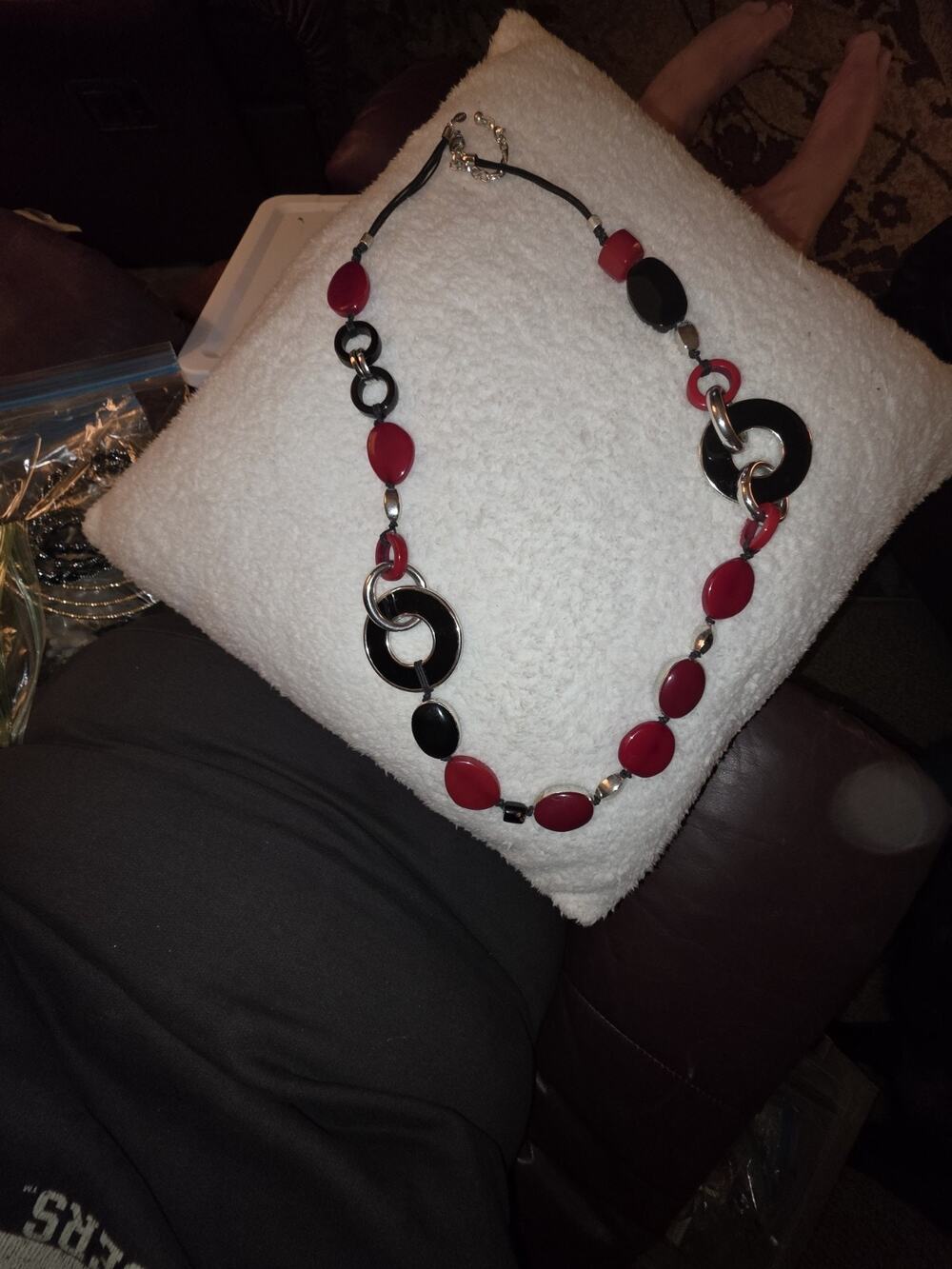 Chicos Red and Black Beaded Necklace